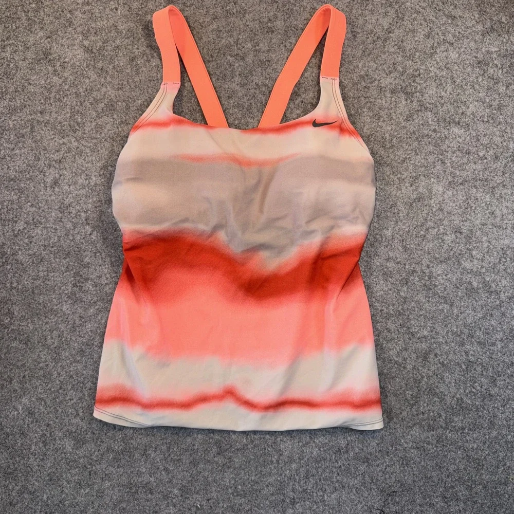 Nike Tie Dye Swim Tankini Large Orange Pink Built-in Shelf Bra